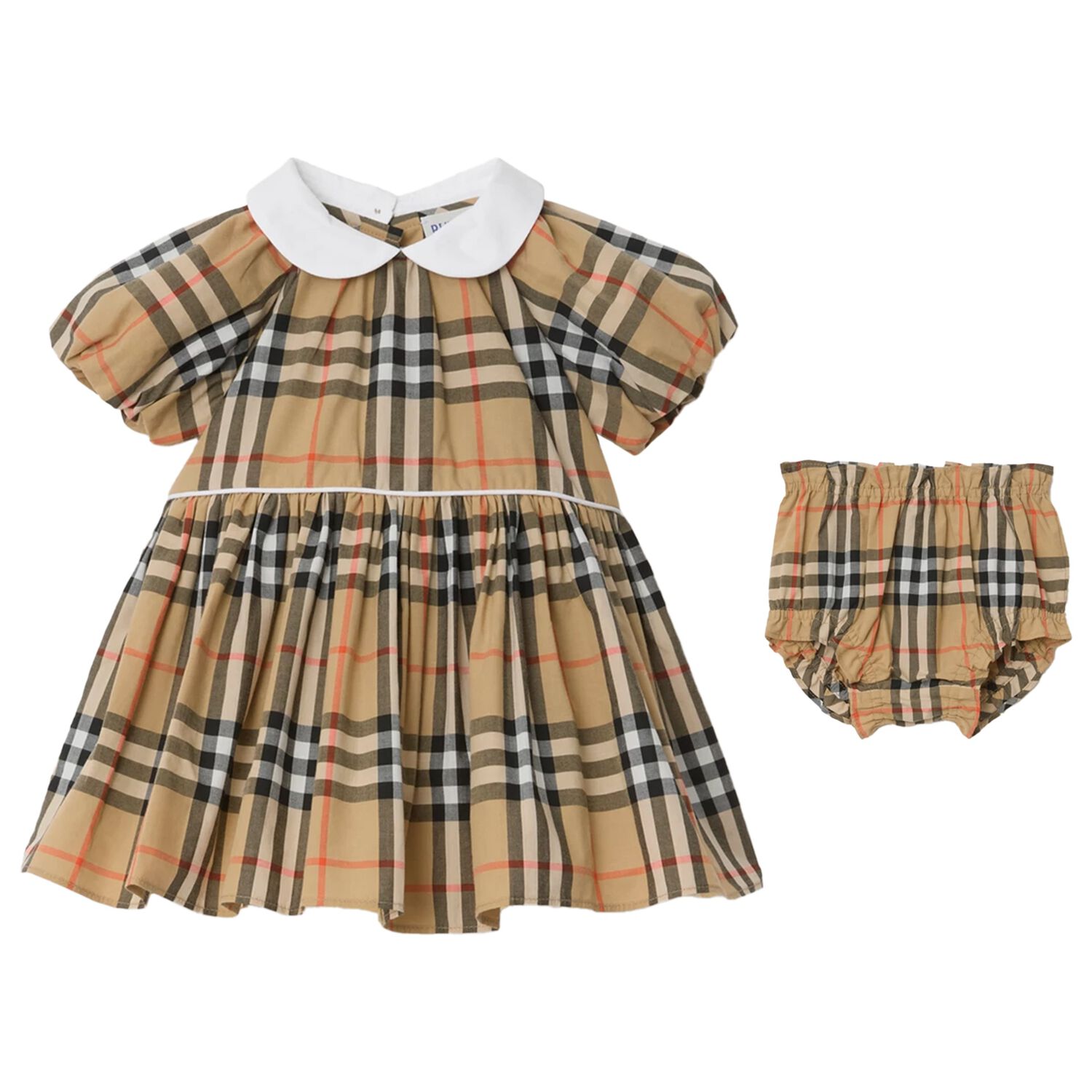 Baby Girls Beige Check Dress Set, 1, hi-res