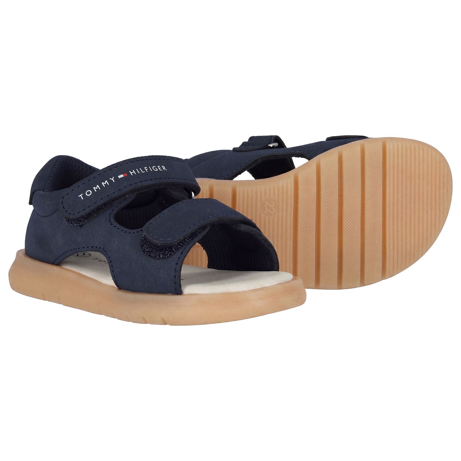 Younger Boys Navy Blue Leather Sandals, 1, hi-res