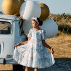 Girls Blue Floral Chiffon Dress, 1, hi-res