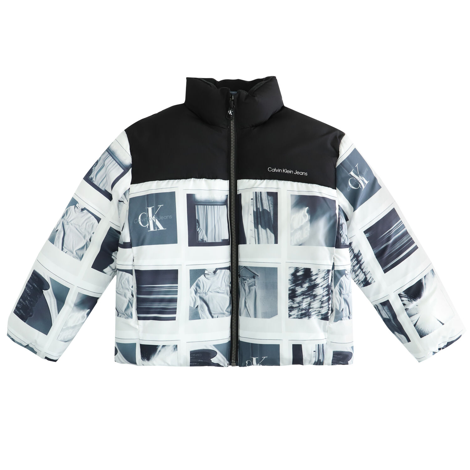 Boys White & Black Logo Puffer Jacket, 1, hi-res image number null