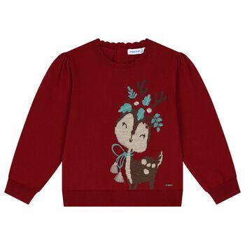 Baby Girls Red Reindeer Jumper