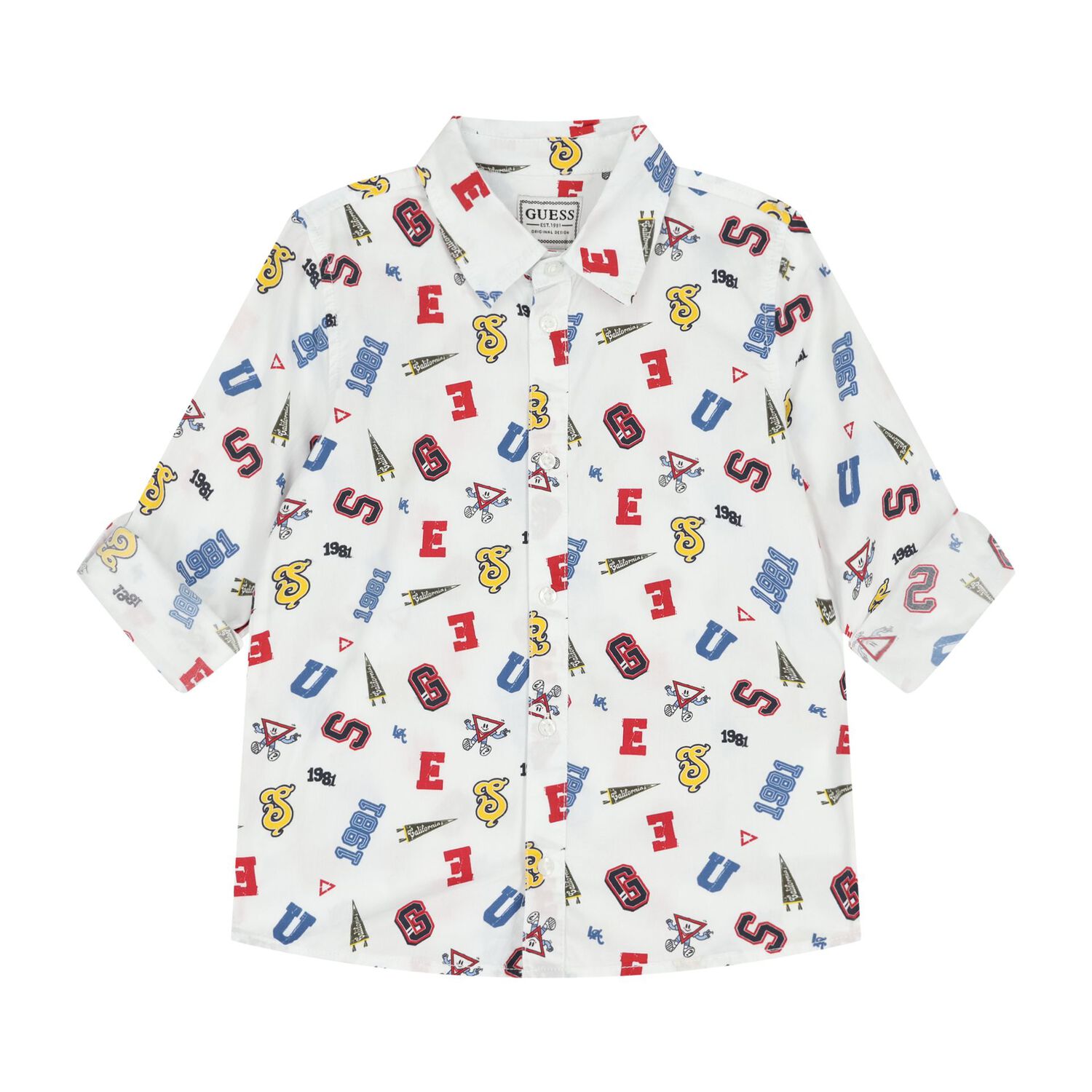 Boys White Logo Shirt, 1, hi-res