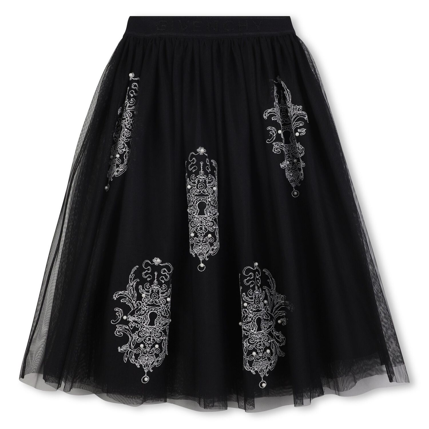 Girls Black Embellished Tulle Skirt, 1, hi-res image number null