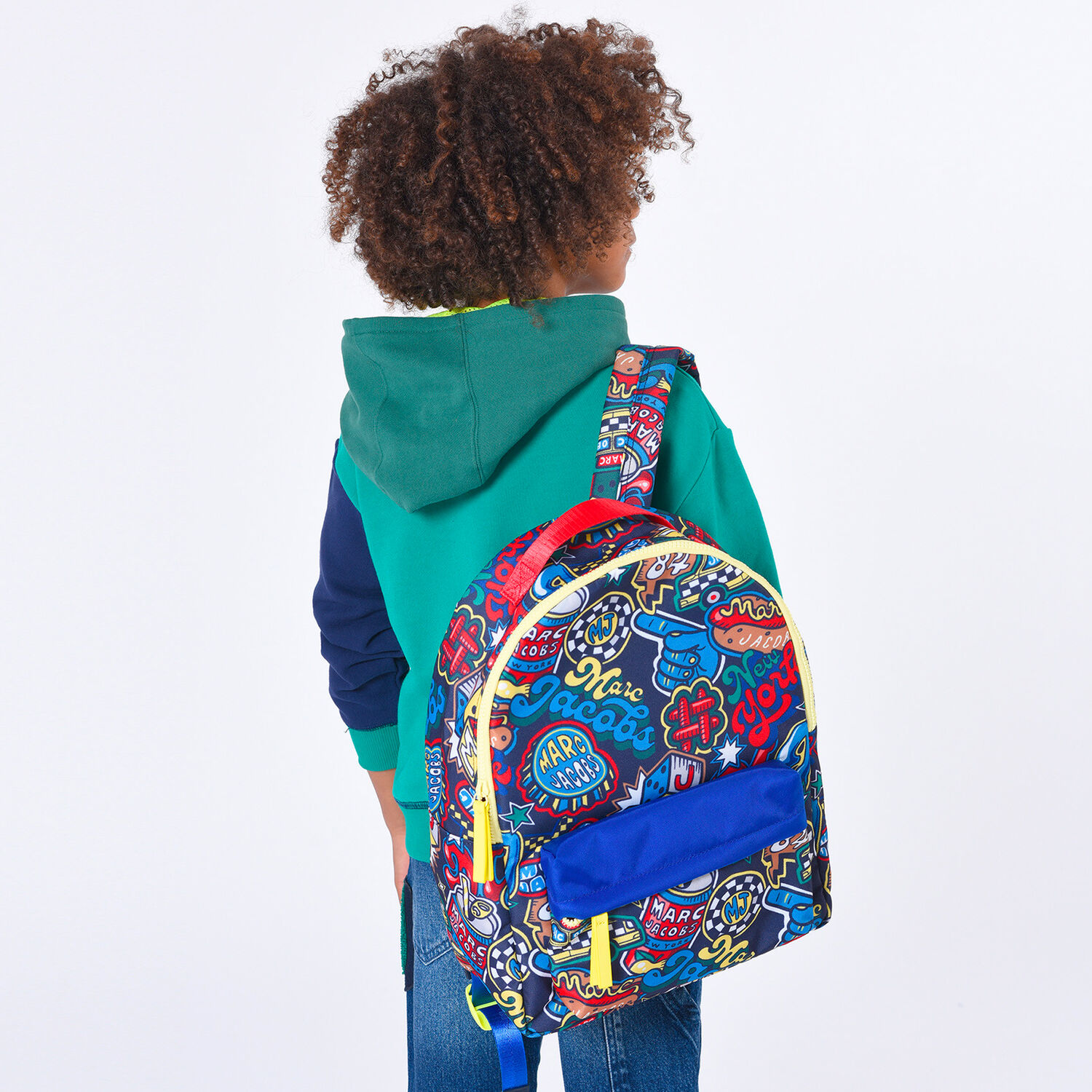 Boys Navy Blue Logo Backpack, 1, hi-res