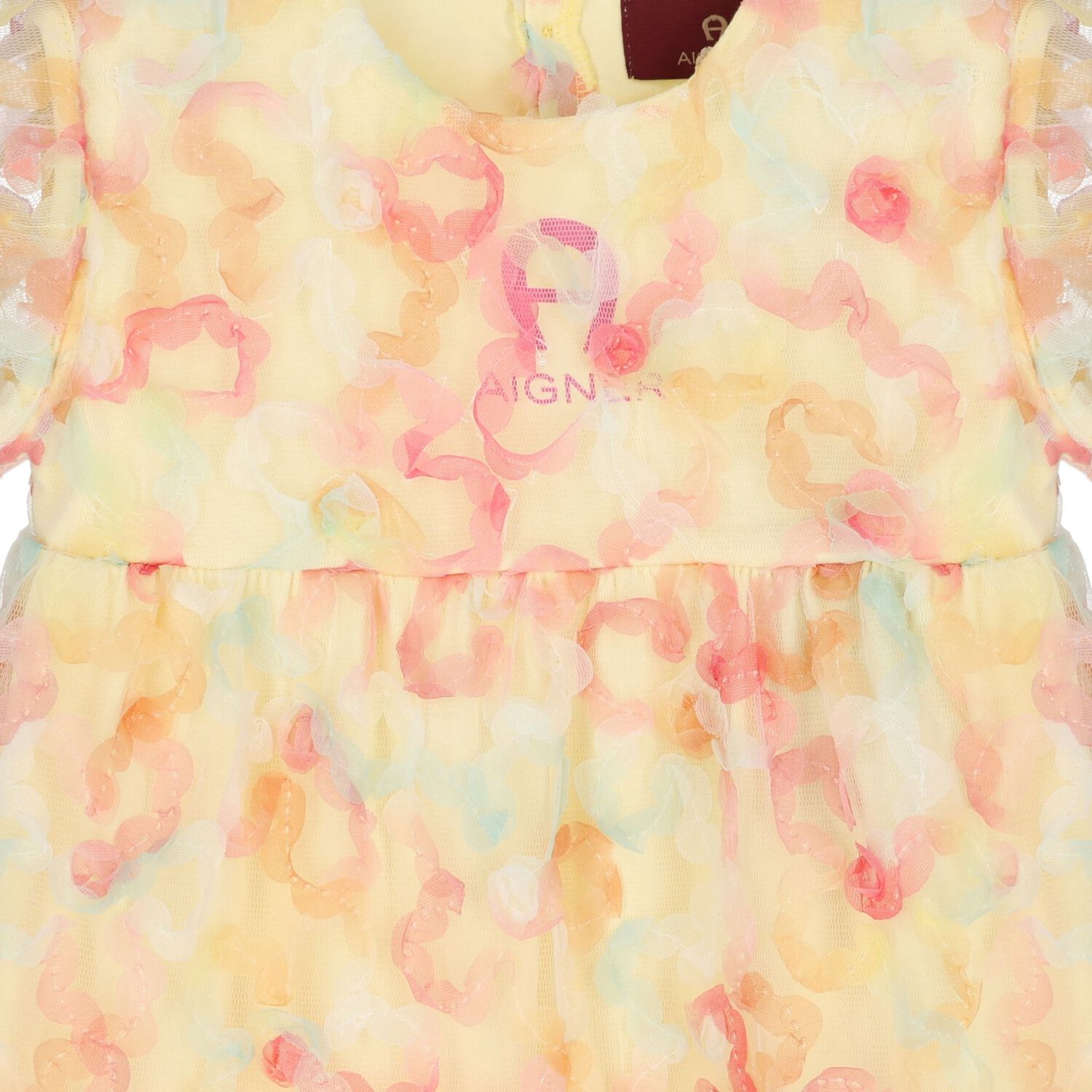 Younger Girls Yellow & Pink Logo Floral Tulle Dress, 1, hi-res