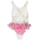 Girls White & Pink Striped Donuts Swimsuit, 1, hi-res