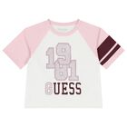 Girls Ivory & Pink Embellished Logo T-Shirt, 1, hi-res