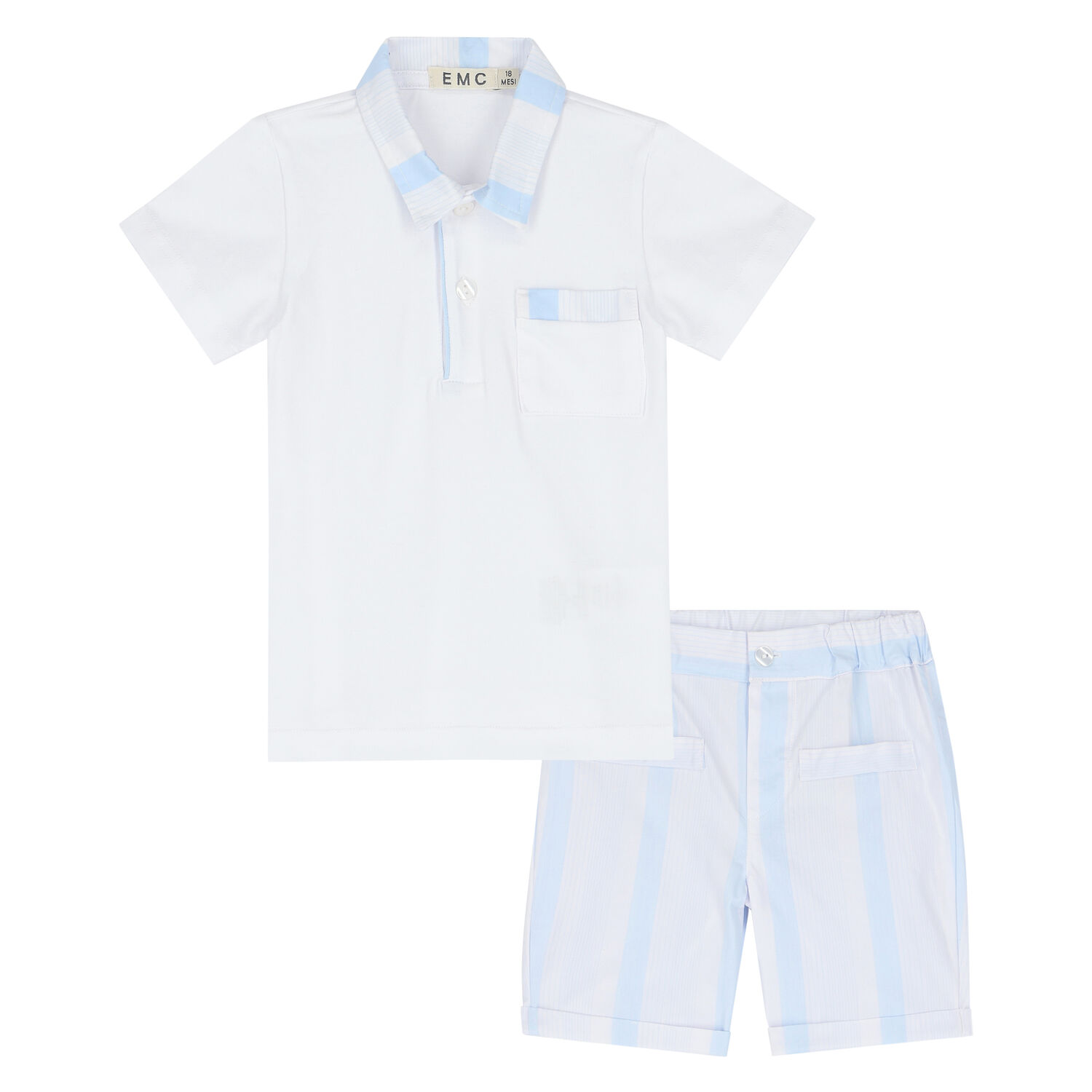 Younger Boys White & Blue Shorts, 1, hi-res
