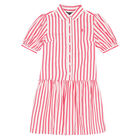 Girls White & Pink Striped Dress, 1, hi-res