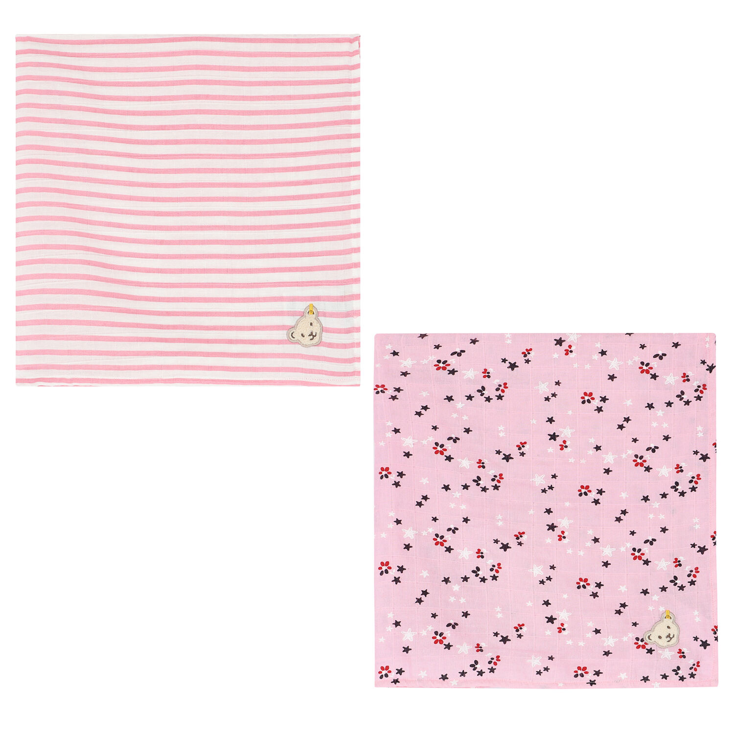 Baby Girls Pink & White Teddy Muslins, 1, hi-res