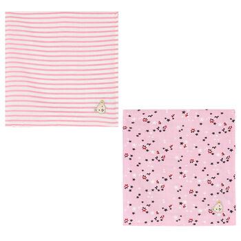 Baby Girls Pink & White Teddy Muslins