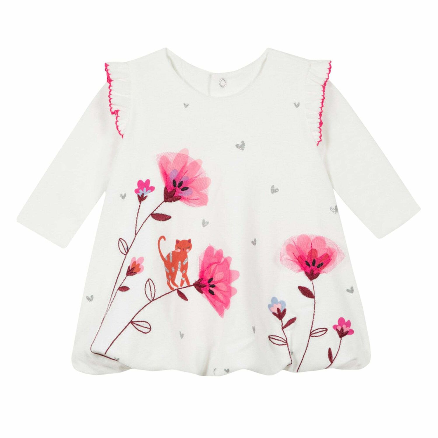 Baby Girls White Embroidered Dress, 1, hi-res