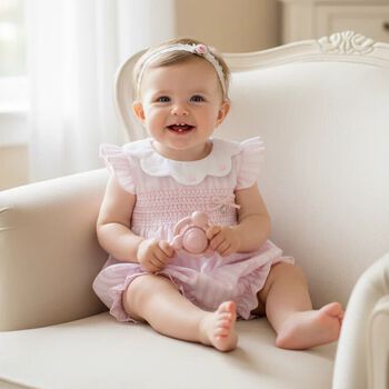 Baby Girls White & Pink Striped Romper