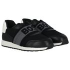 Boys Black Logo Trainers, 1, hi-res