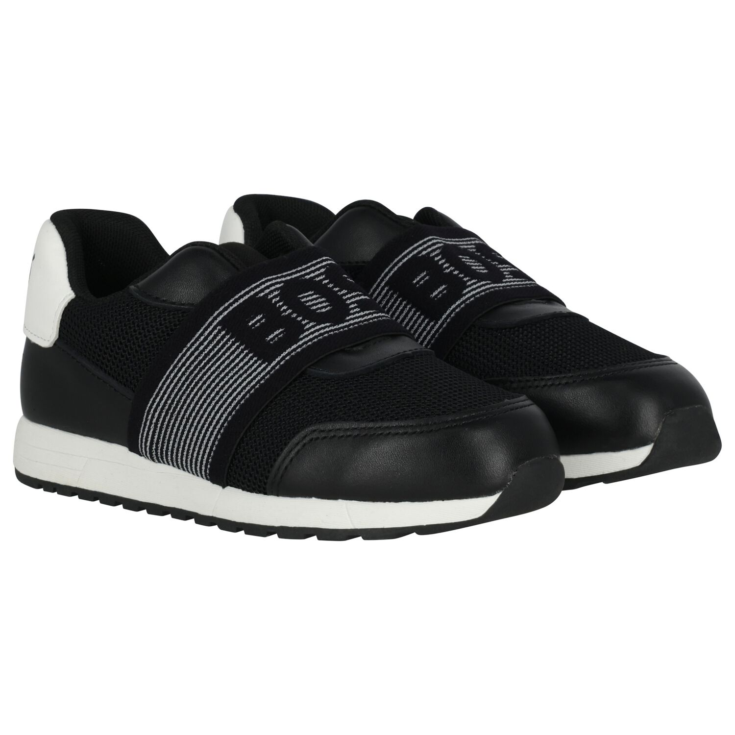 Boys Black Logo Trainers, 1, hi-res