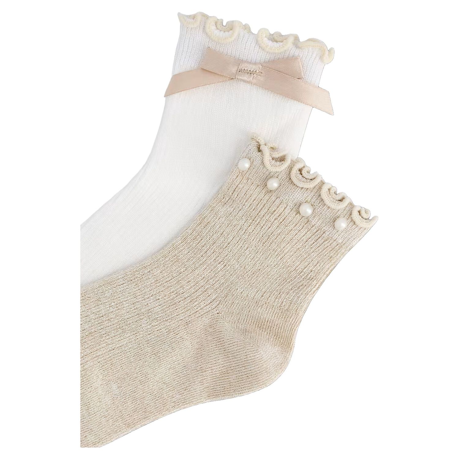 Girls White & Beige Socks ( 2-Pack ) , 2, hi-res
