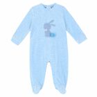 Baby Boys Blue Velour Babygrow, 1, hi-res