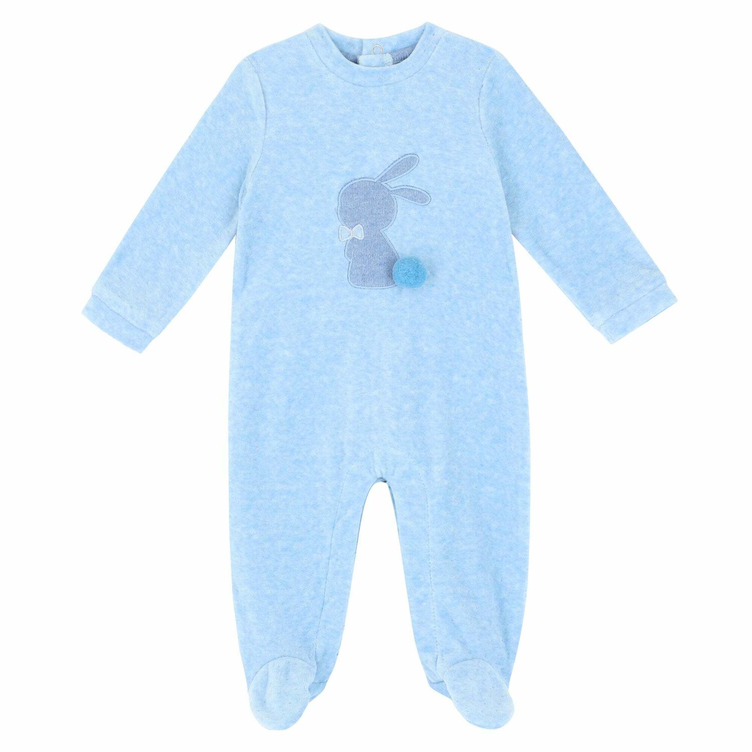 Baby Boys Blue Velour Babygrow, 1, hi-res