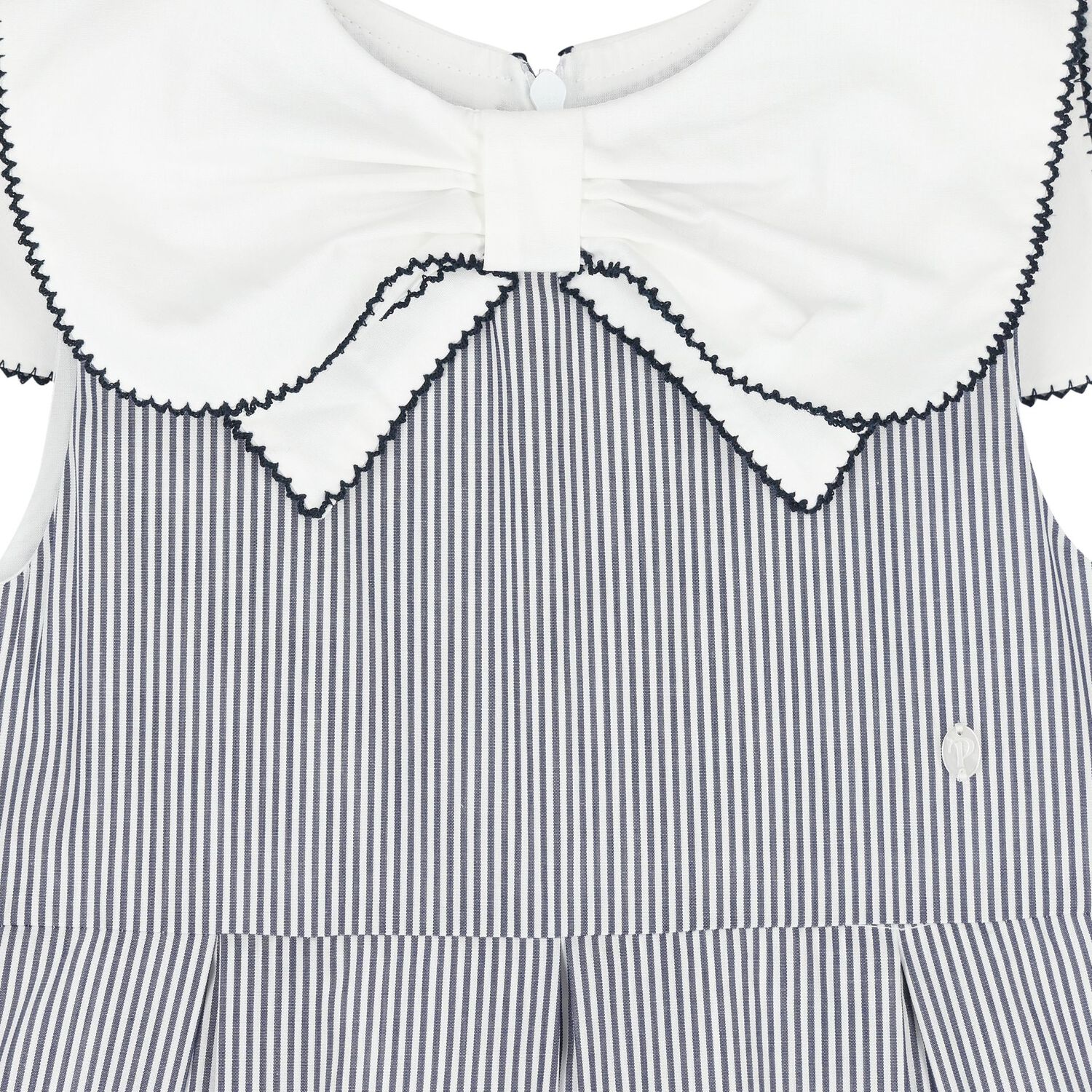 Girls White & Blue Striped Bow Dress, 1, hi-res