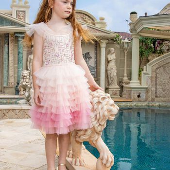 Girls Coral Embellished Tutu Dress