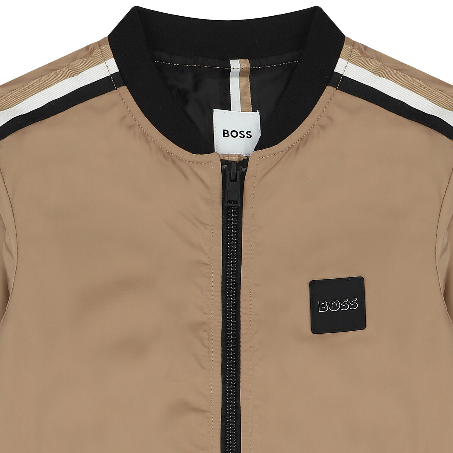 Boys Beige Logo Bomber Jacket, 1, hi-res