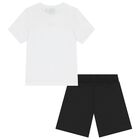 Boys White & Black Logo Shorts Set, 1, hi-res