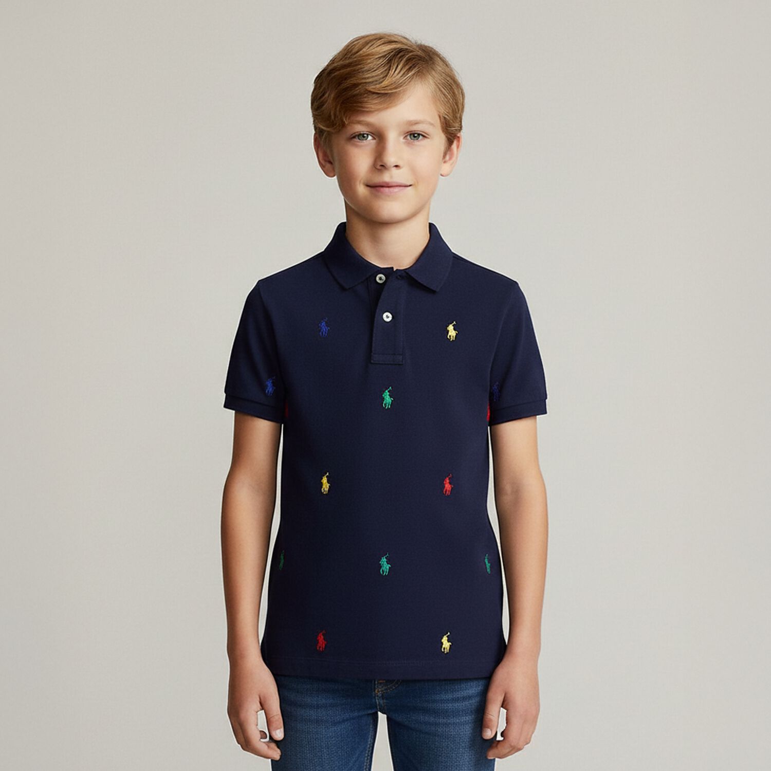 Boys Navy Blue Logo Polo Shirt, 1, hi-res