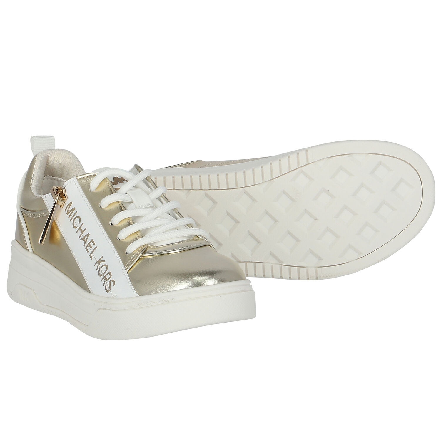 Girls Gold Logo Trainers, 1, hi-res