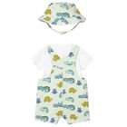 Baby Boys White & Green Dungaree Set, 1, hi-res