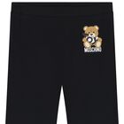 Girls Black Teddy Bear Logo Leggings, 1, hi-res