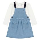 Younger Girls White & Blue Dress Set, 1, hi-res
