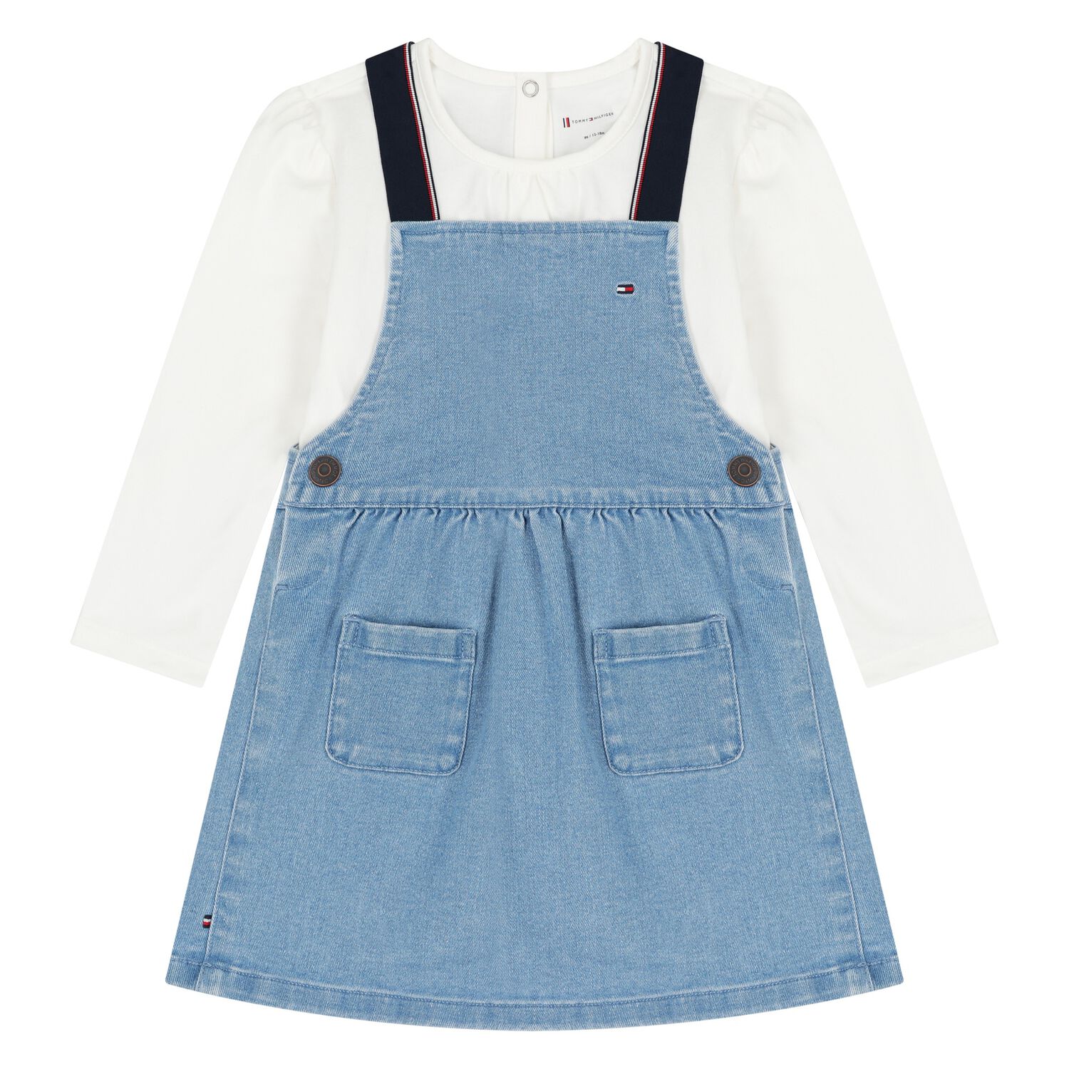 Younger Girls White & Blue Dress Set, 1, hi-res