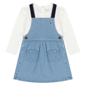 Younger Girls White & Blue Dress Set