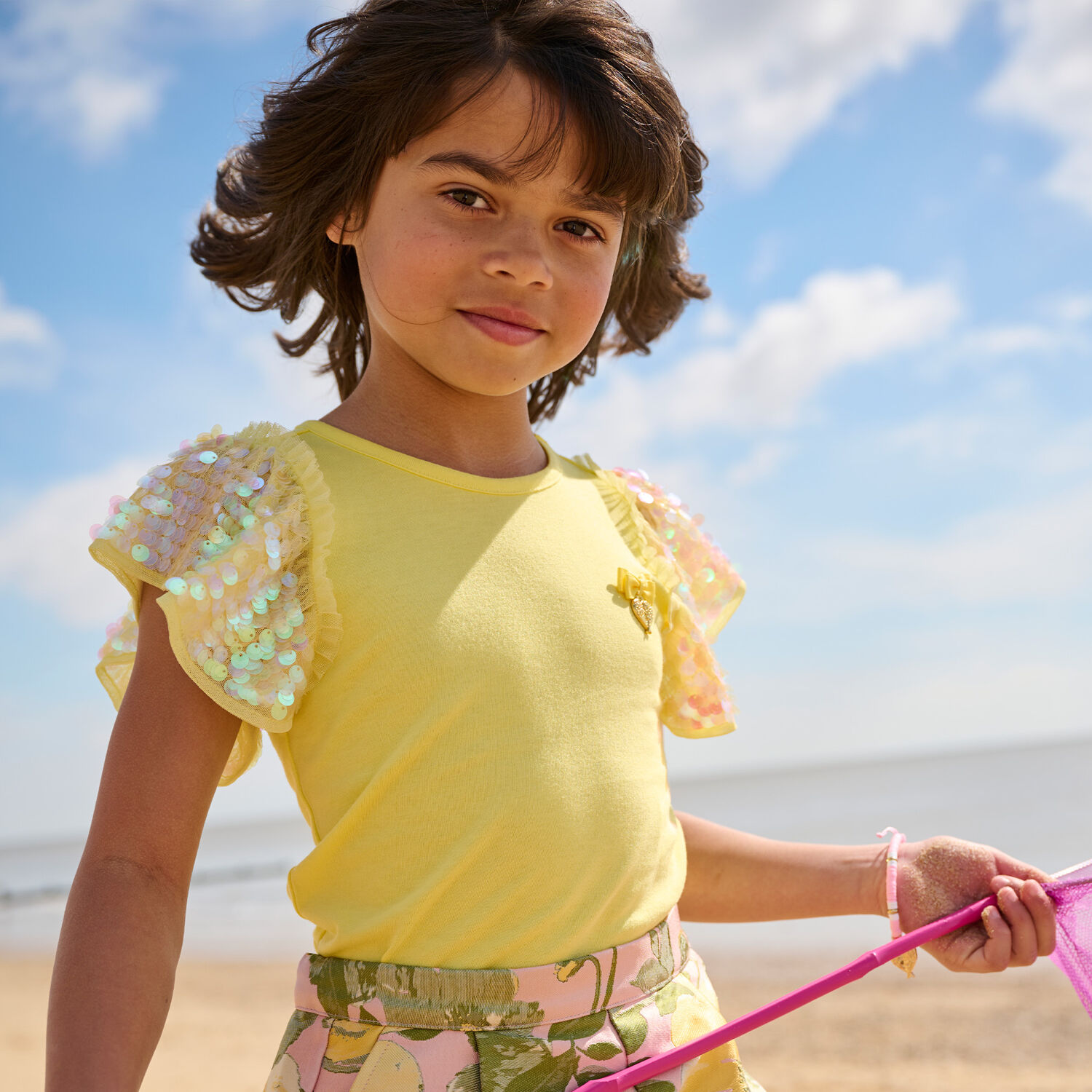 Girls Yellow Sequin Top, 1, hi-res