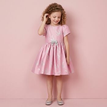 Girls Pink & Silver Bow Dress