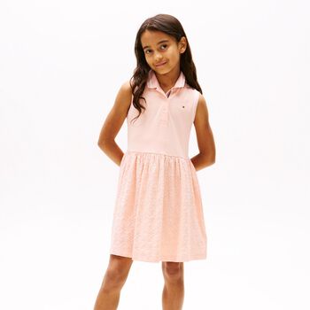Girls Pink Cotton Broderie Polo Dress