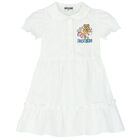 Younger Girls White Teddy Bear Logo Dress, 1, hi-res