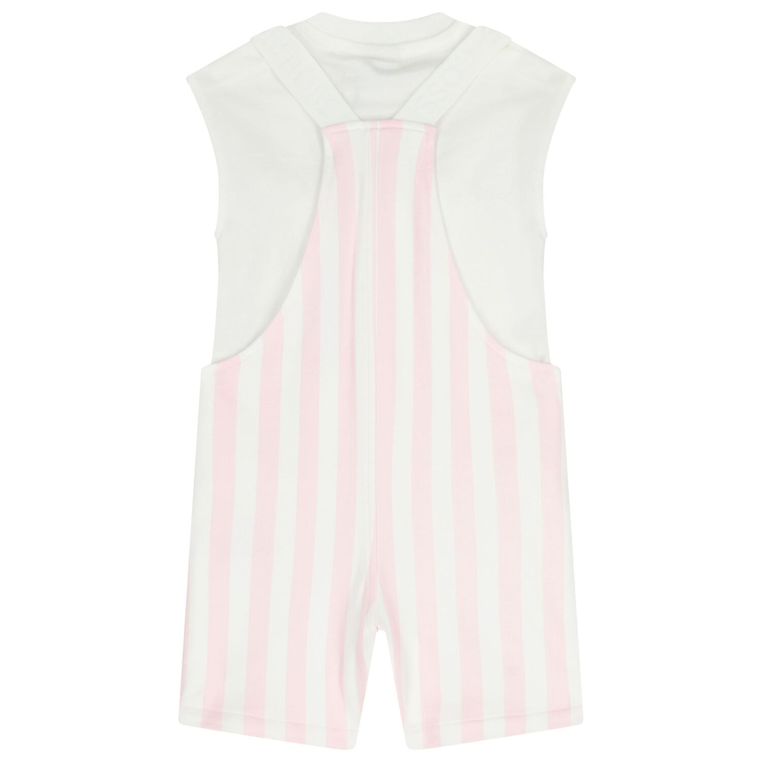 Baby Girls White & Pink Striped Logo Dungaree Set, 1, hi-res