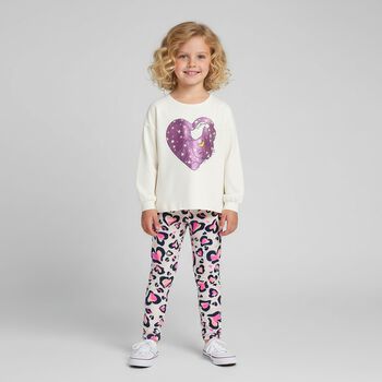 Girls Ivory Cat Long Sleeve Top