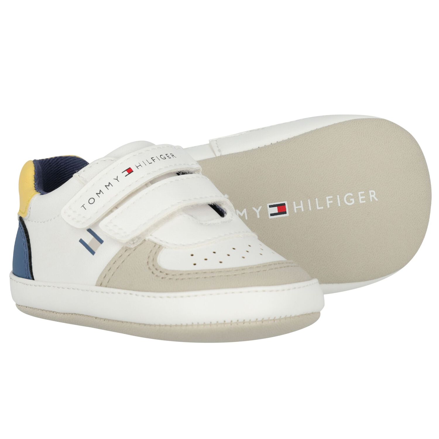 Baby Boys White & Beige Pre Walker Shoes, 1, hi-res