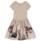 Girls Beige Horse Dress, 2, hi-res