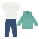Younger Boys White, Aqua & Navy Blue Tracksuit, 1, hi-res