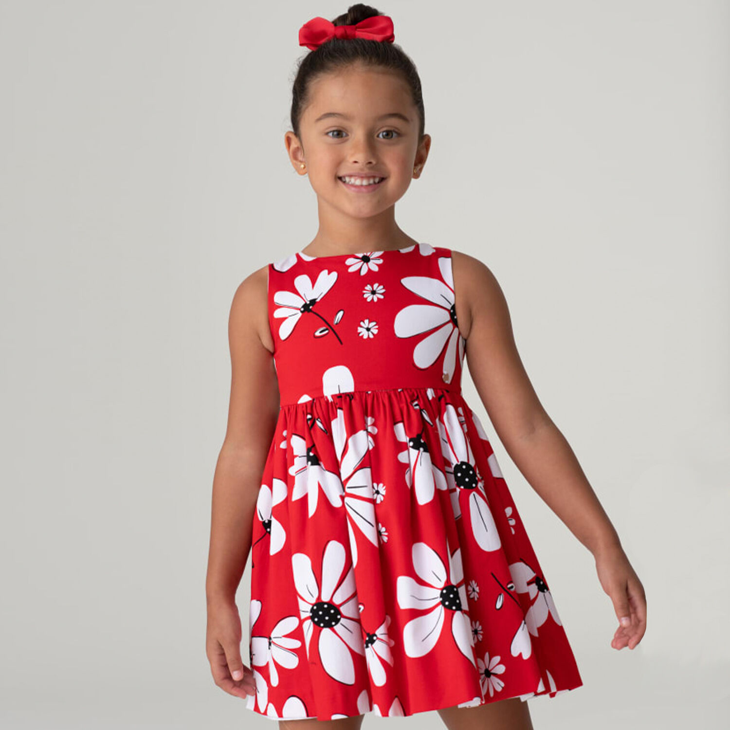 Girls Red Floral Dress, 1, hi-res