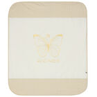 Baby Girls Ivory & Beige Pima Cotton Logo Blanket, 1, hi-res