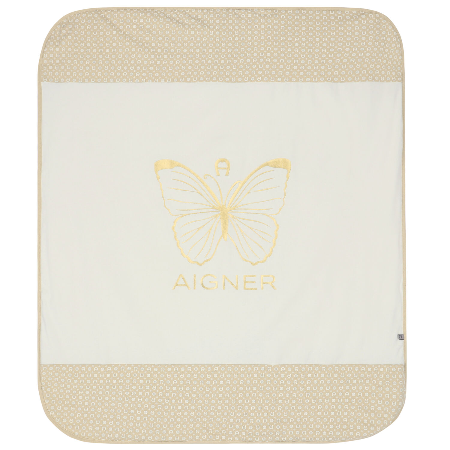 Baby Girls Ivory & Beige Pima Cotton Logo Blanket, 1, hi-res