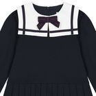 Girls Navy Blue Bow Dress, 1, hi-res