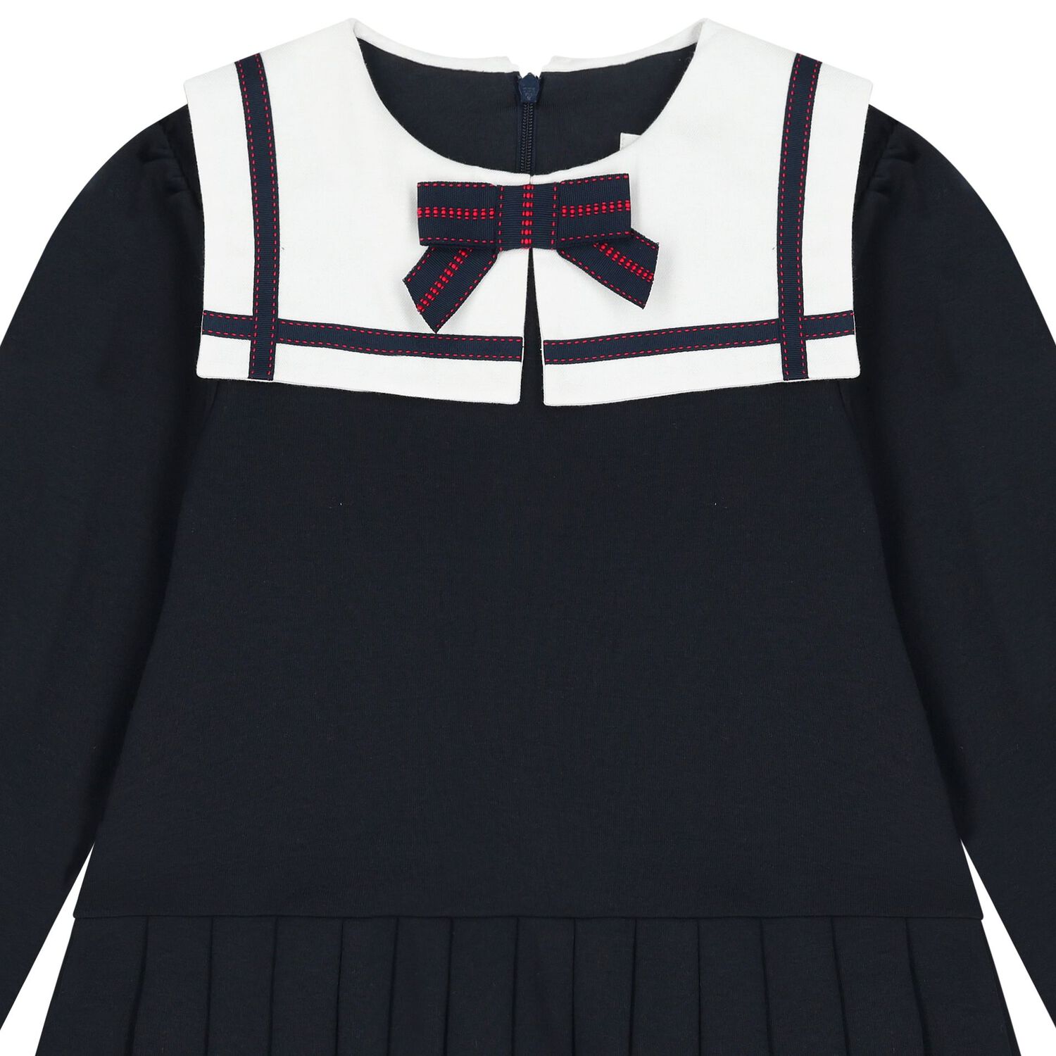 Girls Navy Blue Bow Dress, 1, hi-res
