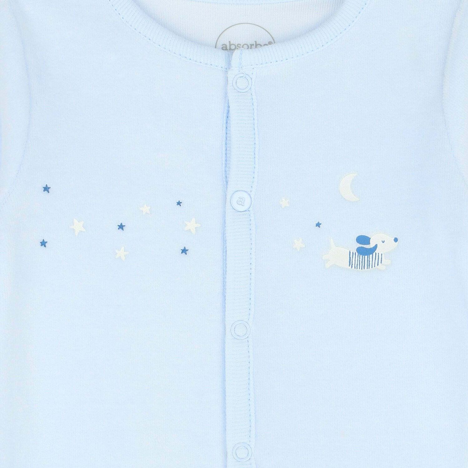Boys Blue Velour Babygrow, 1, hi-res