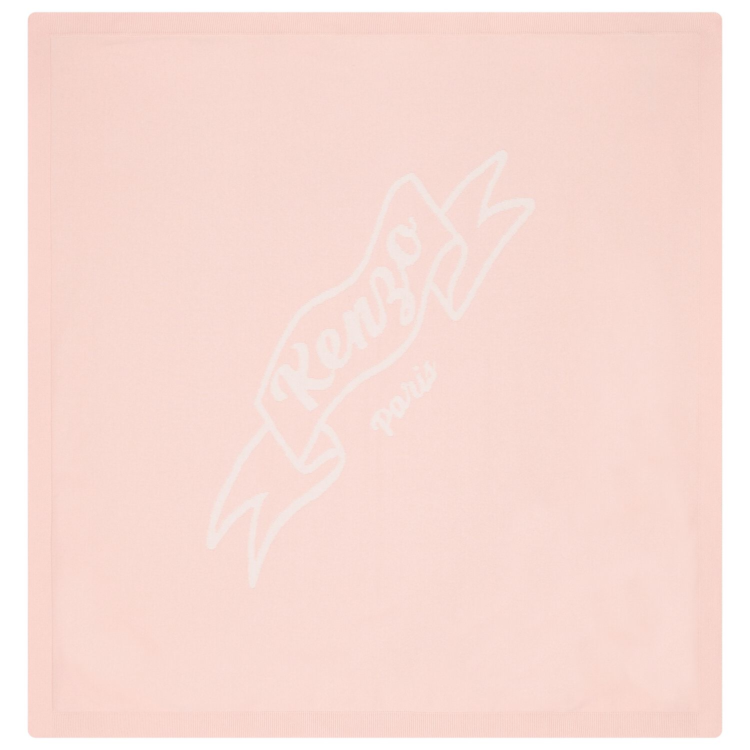 Girls White & Pink Logo Knitted Baby Blanket, 1, hi-res