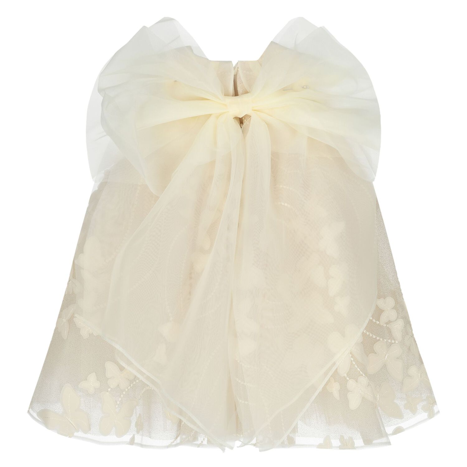 Younger Girls Ivory Butterfly Tulle Dress, 1, hi-res